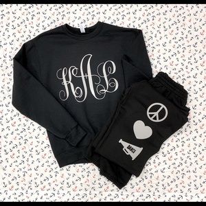 Vinyl monogram sweatpants set.
